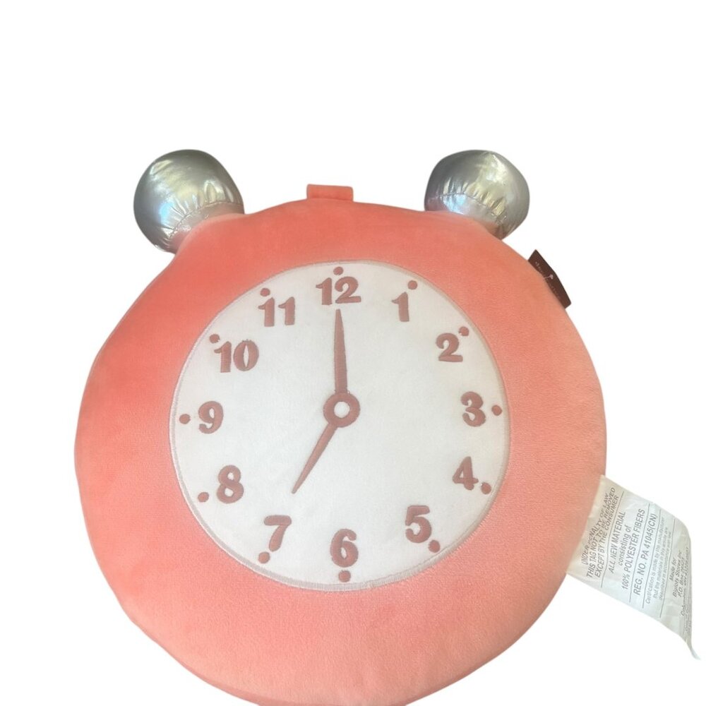 Clock Decorative Pillow 12" X 12" Alarm Clock Plush Stuffed Toy NEW NWT Pink